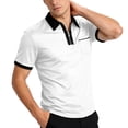 thumbnail image 2 of CIENVNSTG Versatile Athletic Half Zip Men Polo Tops Short Sleeve Contrast Collar Lightweight Breathable Shirts With Contrast Cuff Trim Functional Chest Pocket Daily Casual Wear White 2XL, 2 of 8