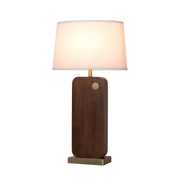 Laurel Table Lamp - Dark Walnut Wood Finish Weathered Brass White Linen Shade