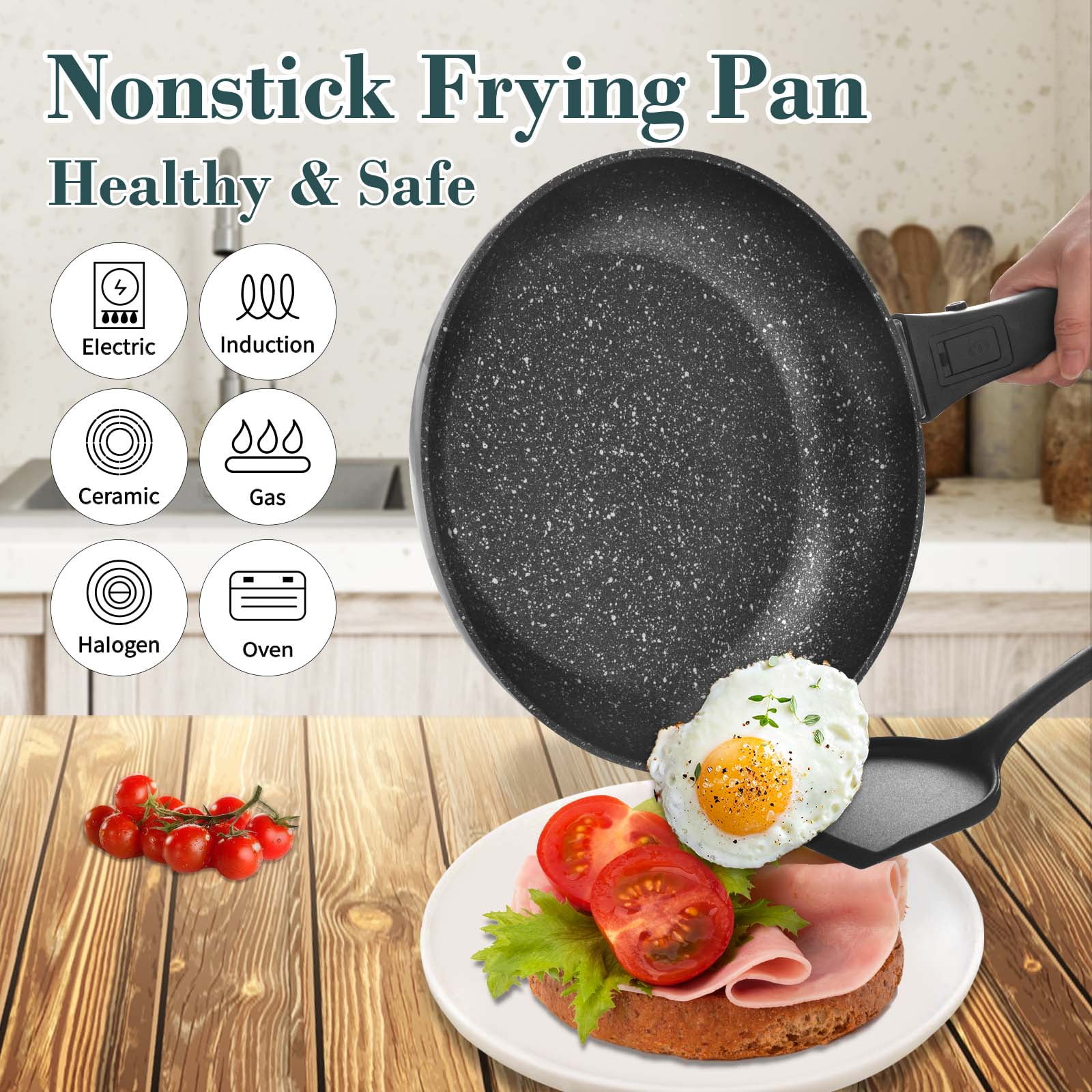 ARC 10.5 Inches Nonstick Frying Pan, PFOA Free Cookware,Skillet with Lid,  Non Stick Deep Fyring Pan Dishwasher and Oven Safe Suitable for All Stoves  