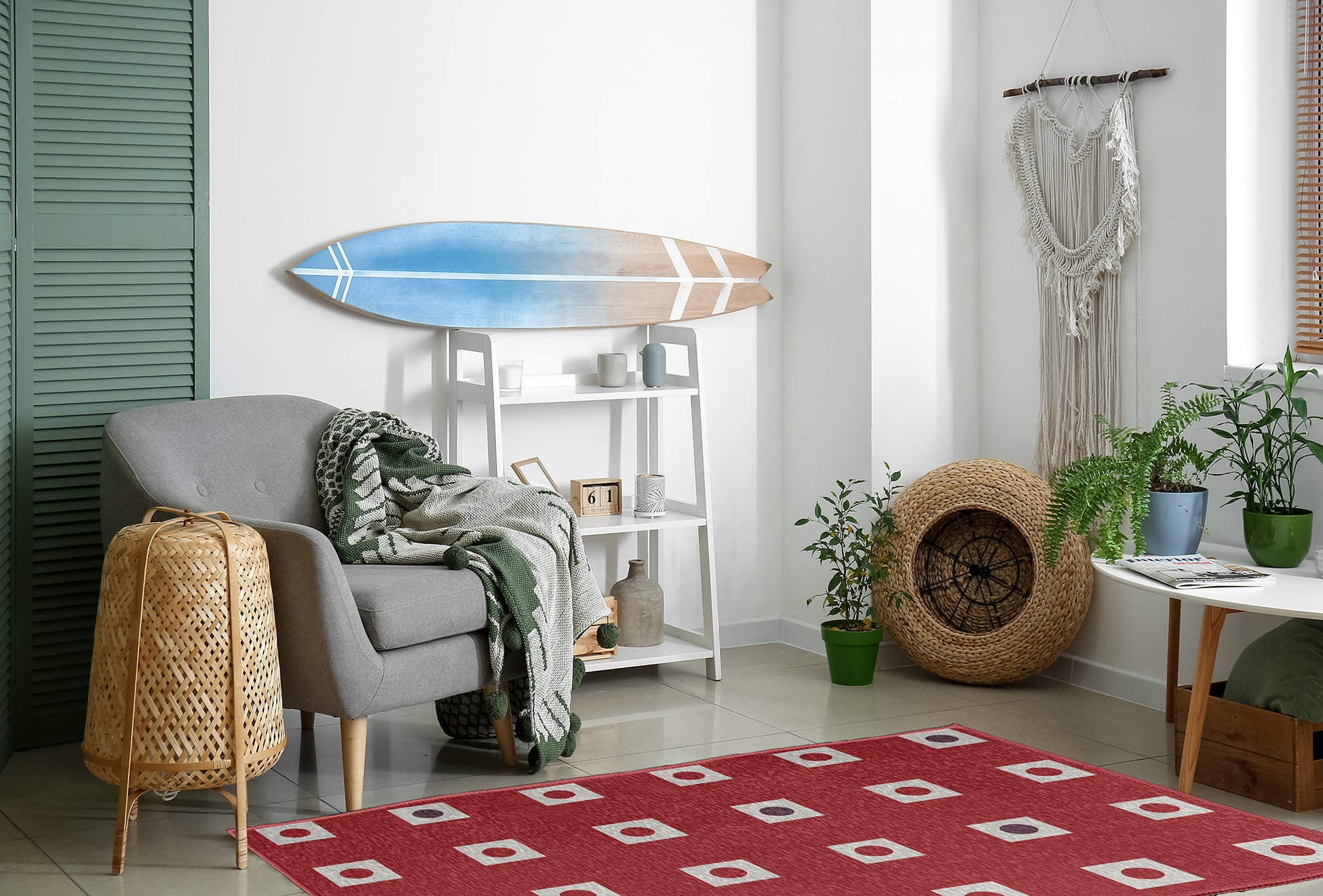 Simply Daisy 4' x 6' Li'l Boxes Chenille Rug, Ligonberry Red