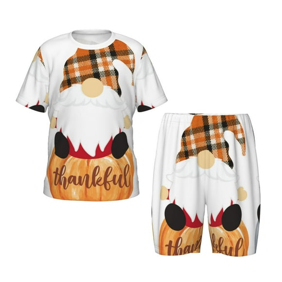 Lsque Autumn Gnomes Pattern Girls' Sleeve Top and Shorts Snug Fit Cotton 2 Piece Lightweight Pajama Sets-Small