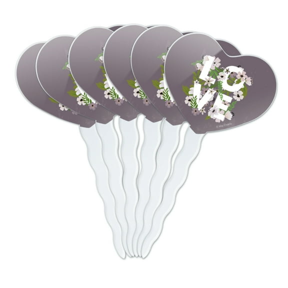 Love Entwined Flowers Wedding Bridal Shower Heart Love Cupcake Picks Toppers Decoration Set of 6