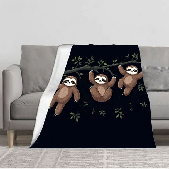 Cozy Cartoon Sloth Flannel Blanket - Durable Soft & Warm for Sofa Travel Bed & Chair - Perfect for Relaxing in Nature