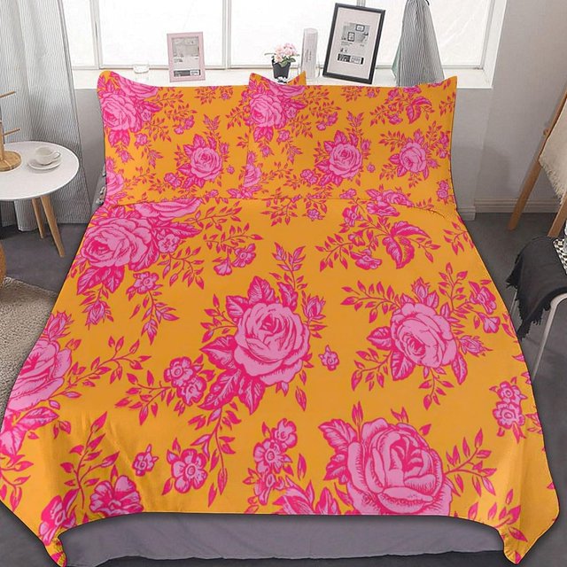 HAHDAXIA Floral Print Bedding Solid Comforter Set for All Seasons,3 Pieces(1 Comforter+2 Pillowcases),Soft Microfiber Bedding Set Full(79"x90")