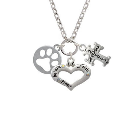 Cut Out Cross - Circle with Cut Out Paw Believe Faith Prayer Heart and Scroll Cross Zoe Necklace