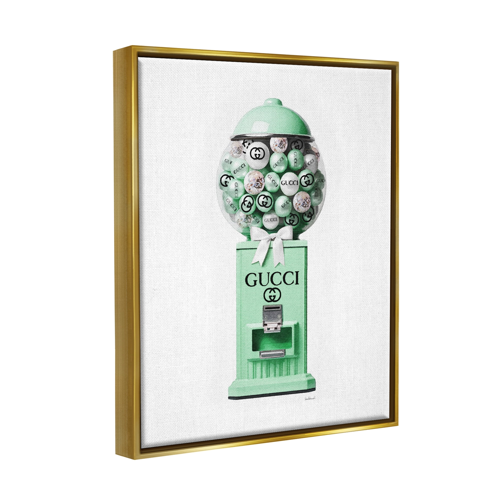 Stupell Industries Green Glam Gumball Machine Beauty & Fashion Painting Gold Floater Framed Canvas Art Print Wall Art, 25 x 31