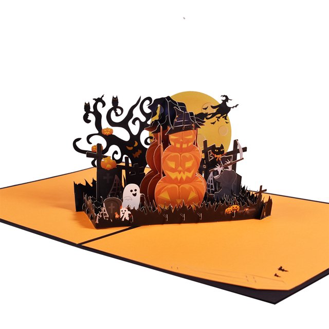 2022 Tarjeta de felicitación de calabaza de Halloween de Año Nuevo Tarjeta tridimensional de bendición de vacaciones tridimensional 3D hecha a mano brillar Electrónica