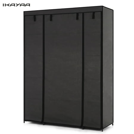 iKayaa Modern Portable Fabric Closet Storage Organizer Roll Up Clothing Wardrobe Cabinet Clothes Hanger Rack W/ 13 Storage Shelves 1 Hanging Rod