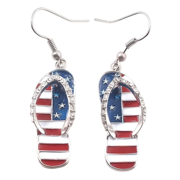 DESIGNICE Independence Day Slipper Earrings, American Flag Enamel Dangle Jewelry, Patriotic Ear Hook Accessories for Women