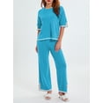 thumbnail image 2 of Inevnen Sweater Sets for Women 2 Piece Lounge Sets Short Sleeve Knit Pullover Tops Wide Leg Pants, 2 of 8