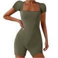 thumbnail image 1 of AherBiu Yoga Bodysuits for Women Square Neck Short Sleeve Slim Stretchy Workout Short Jumpsuits Rompers, 1 of 6