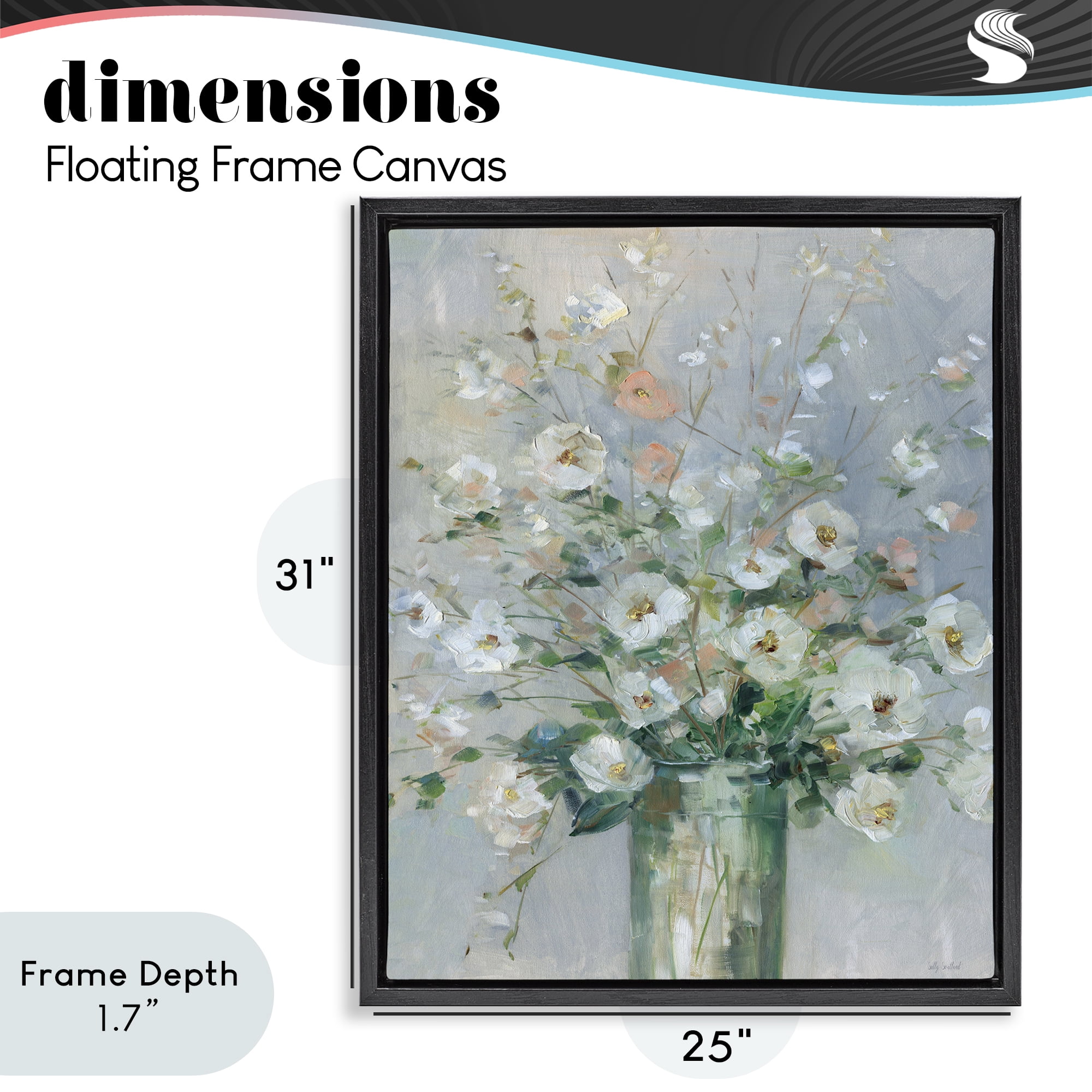 Stupell Industries Delicate White Blossoms Impression Black Framed Floater Canvas Wall Art, design by Sally Swatland