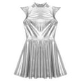 thumbnail image 5 of Nyeemya Women Holographic Shiny Dress Cap Sleeve High Waist Flared Aline Mini Dress Party Club Silver L, 5 of 7