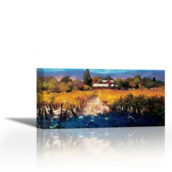 Vineyard Afternoon - Contemporary Fine Art Giclee on Canvas Gallery Wrap - wall décor - Art painting - 27 x 13 Inch - Ready to Hang