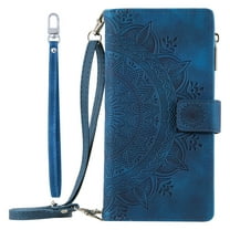 Galaxy S22 Case Zipper Wallet, Dteck Embossed PU Leather Folio Case with 8 Card Slots Wrist Lanyard Shoulder Strap Stand Cover for Samsung Galaxy S22, Blue