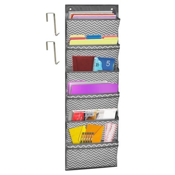 Godery Sustainable Office Storage Pocket, Cascading Wall File Organizer, 6 Pockets, Letter Size, File Folder Holders for Classroom, Office, School and Home, 45"H x 13"W - Grey