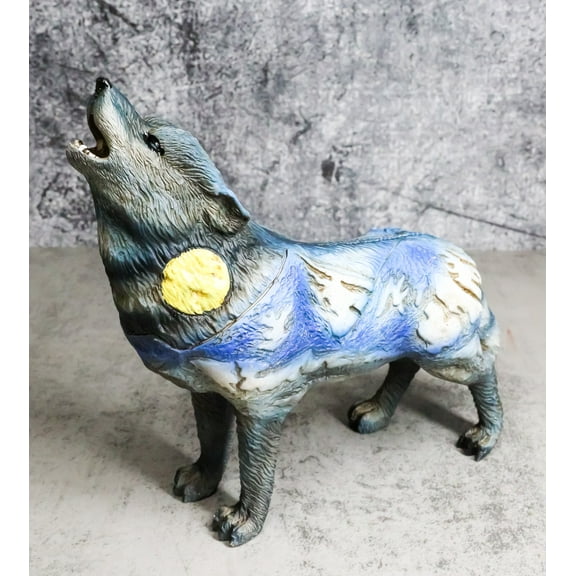 Moon Mountain Native Tribal Howling Wolf Totem Spirit Figurine Collection 6"L
