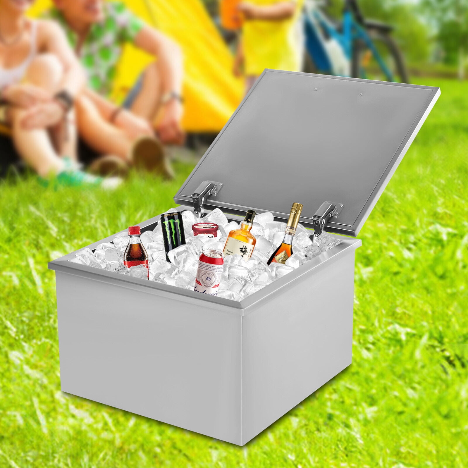 Drop in Ice Chest 50L/52.8Qt Stainless Steel Ice Cooler Juice Ice Bin Stainless with Cover