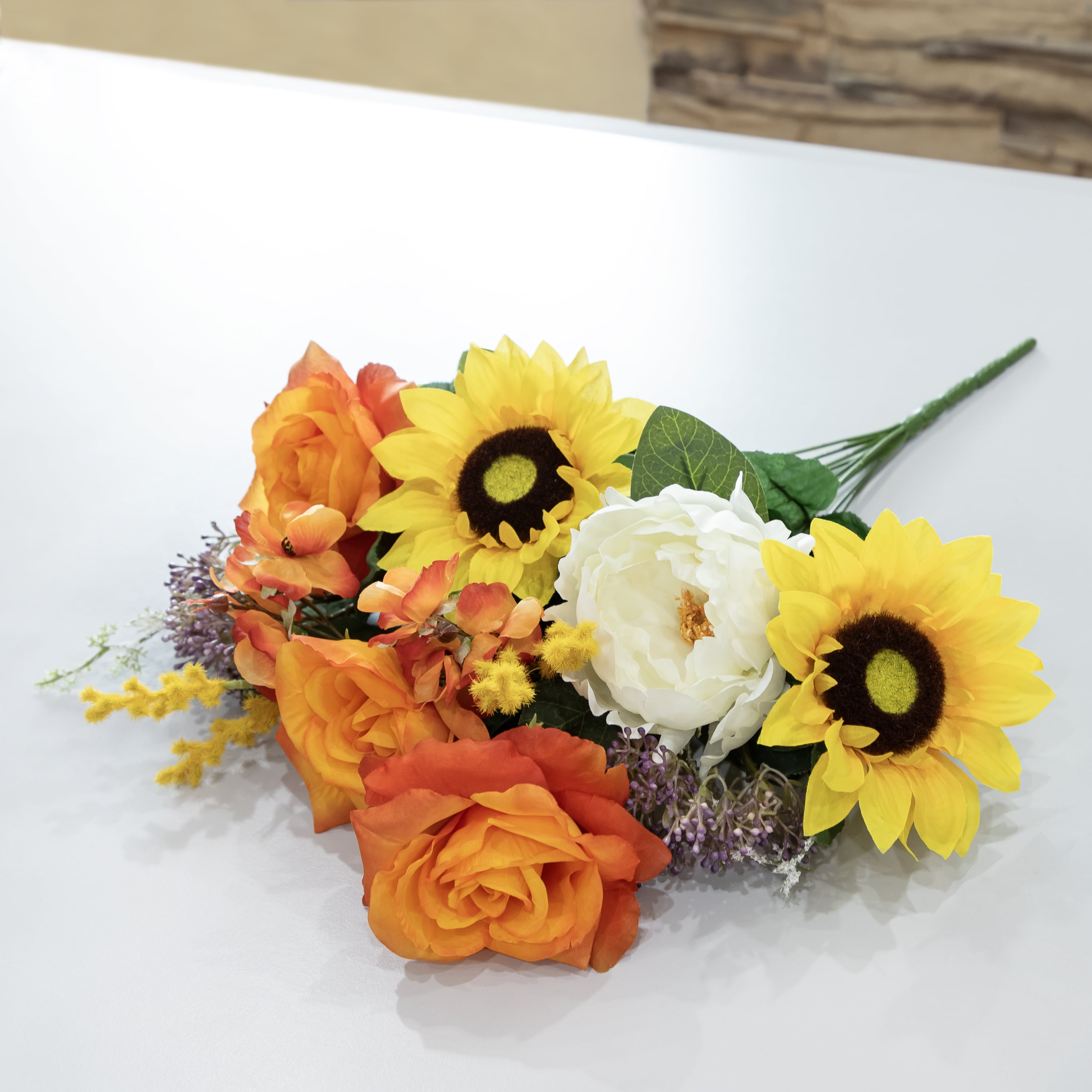 Mainstays 20 in Mixed Artificial Flower Bouquet, Orange and Yellow, Indoor Use
