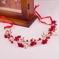 thumbnail image 4 of Nvzi Horquillas para el pelo de boda con flores para novias, peinetas con perlas de cristal, pinzas para el pelo, accesorios para el pelo de boda dorados, joyas, color rojo, 4 of 5