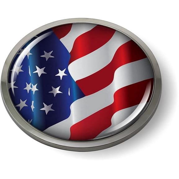 BestLicensePlateFrames US American Flag Tattered 3D Domed CAR Emblem Badge Sticker Chrome Metal Round Bezel