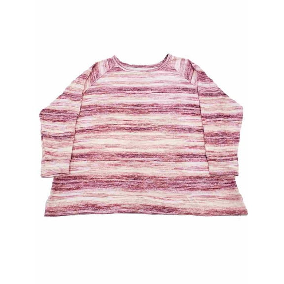 Womens Plus Pink Stripes Soft Feel Long Sleeve Lightweight Sweater Shirt 3X