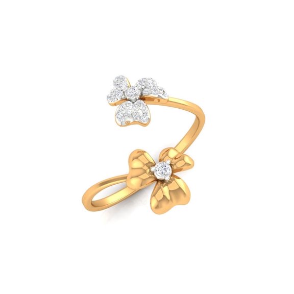 Precious Dual Floral Moissanite Ring in Sterling Silver | Colorless Round Stones 0.132ct | Perfect Yellow Gold Plated Gift for Women