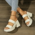 thumbnail image 3 of Platform Slip on Sandals for Women 2025 Fashion Casual Square Toe Wide Width High Heels Slides, 3 of 7