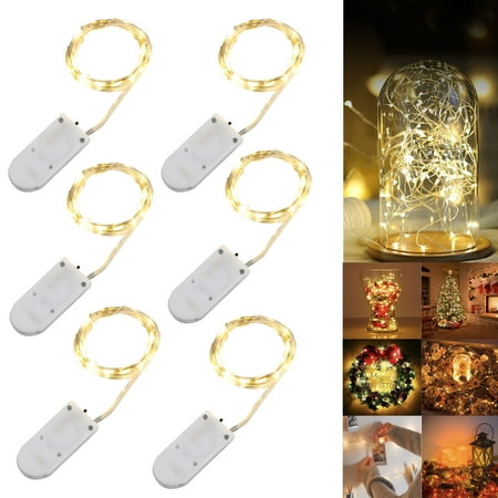 Lightning Decor 12/6-pack 20 LEDs Battery Operated Waterproof Fairy String Lights Starry Rope Copper Wire Lamps,Firefly Moon Lights for Party Mason Jars Crafts Christmas Decor, Cold White/Multi-color/Warm White-6.5ft ()