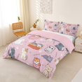 thumbnail image 2 of jejeloiu Cute Pink Cat Cartoon Duvet Cover Set Kids,Kawaii Kitten Print Bedding Full For Girls,Reversible,3 Pieces(No Comforter), 2 of 6