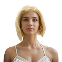 Unique Bargains 1 Pc Straight Short Hair Hair Wig Real Human Hair 6in 13x4in 150 Human Wig Yellow for Women