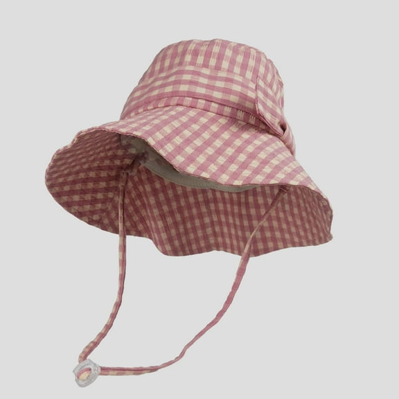 Women's Gingham Wide - Brim Sun Hat with Bow Chin Strap - Red