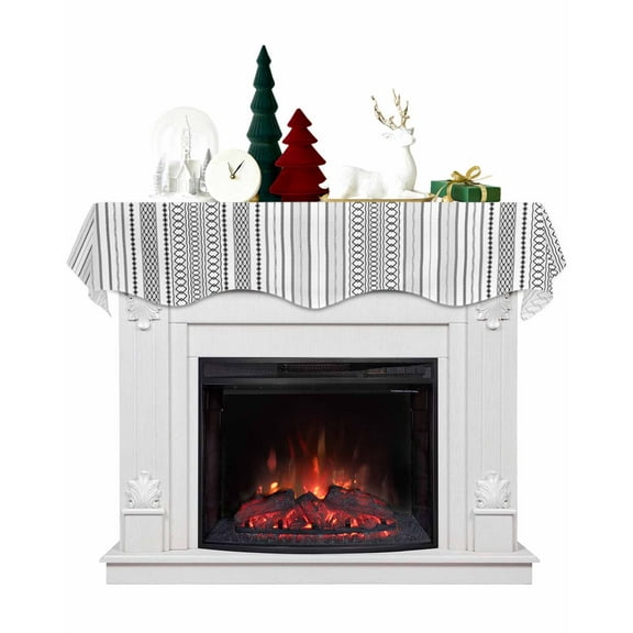 Black White Striped Fireplace Mantel Scarf Table Runner, Modern Farmhouse Geometric Winter Garland Mantel Top Tablerunners Dresser Scarves Cover Decorations for Windows Party Living Room 70''x17''