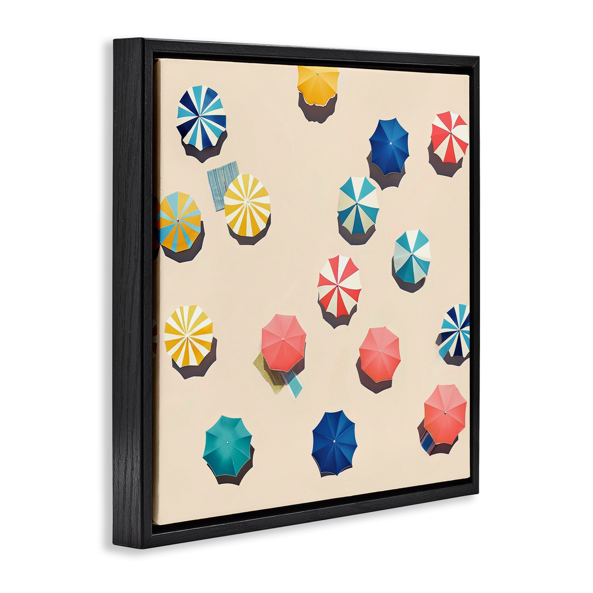 Stupell Industries Coastal Retreat Umbrellas Nautical & Beach Painting Black Floater Framed Canvas Art Print Wall Art, 25 x 25
