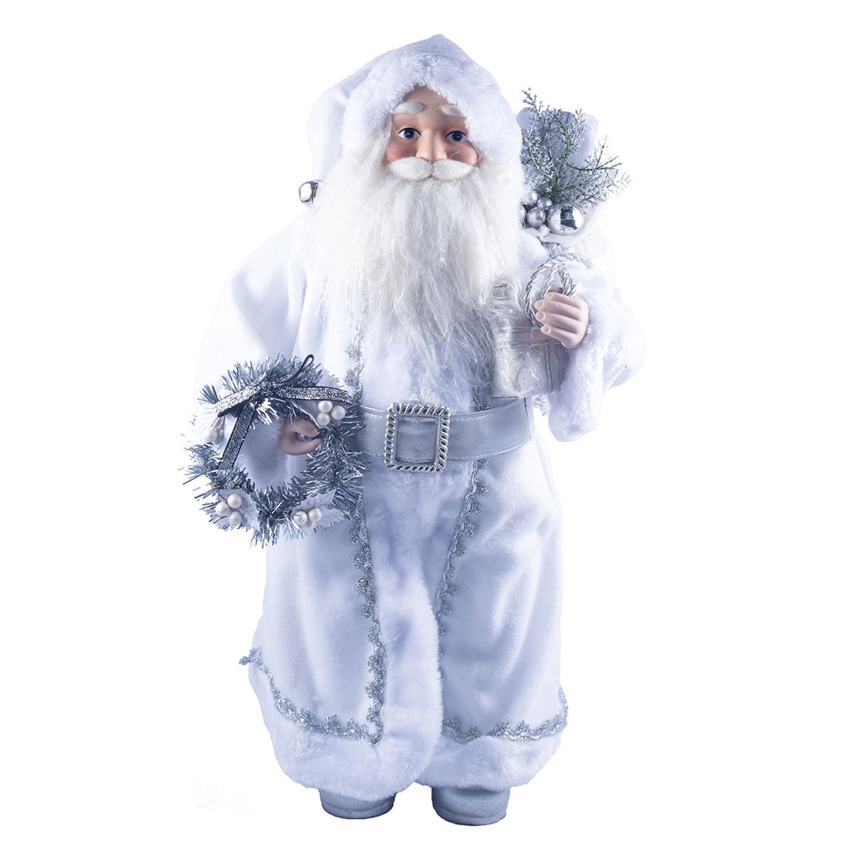 Santa Claus Figurine Doll In White - Standing Santa Figure - Holiday 