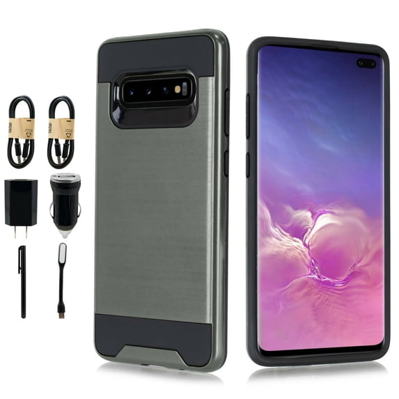 ~Value Pack~ for 6.1" Samsung Galaxy S10 Lite Brushed Metal Slip Resistant Hybrid Slim Raised Bevel Design Aim At All Buttons and Sockets Shockproof Bumper Impact Armor Protective Phone Case +Darkgray