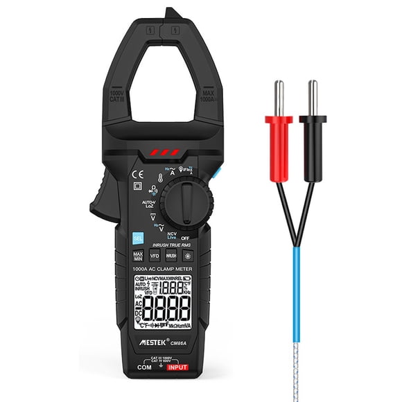 Mestek Digital Clamp Multimeter Multifunction Voltmeter Tester Amp Volt Meter Auto-ranging NCV True RMS 6000 Counts Voltage Current Resistance Capacitance Temperature Diodes Continuity Measurement