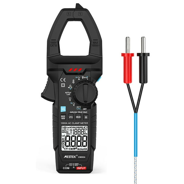 Mestek Digital Clamp Multimeter Multifunction Voltmeter Tester Amp Volt Meter Auto-ranging NCV True RMS 6000 Counts Voltage Current Resistance Capacitance Temperature Diodes Continuity Measurement
