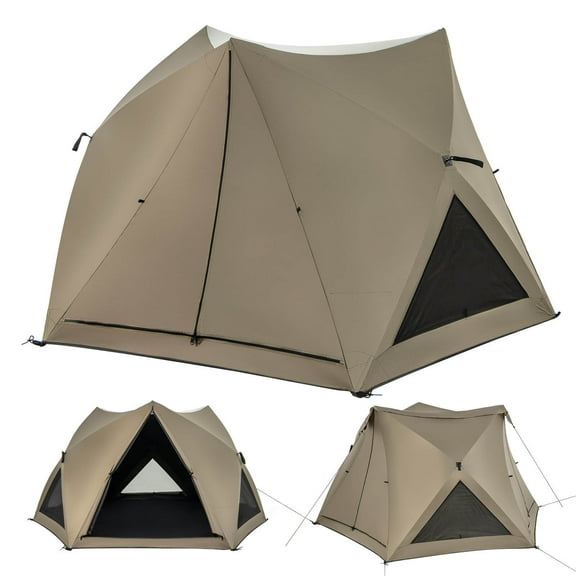 CRXX Pop-up Camping Tent for 4-6 People w/ Rainfly Skylight 3 Doors 3 Windows