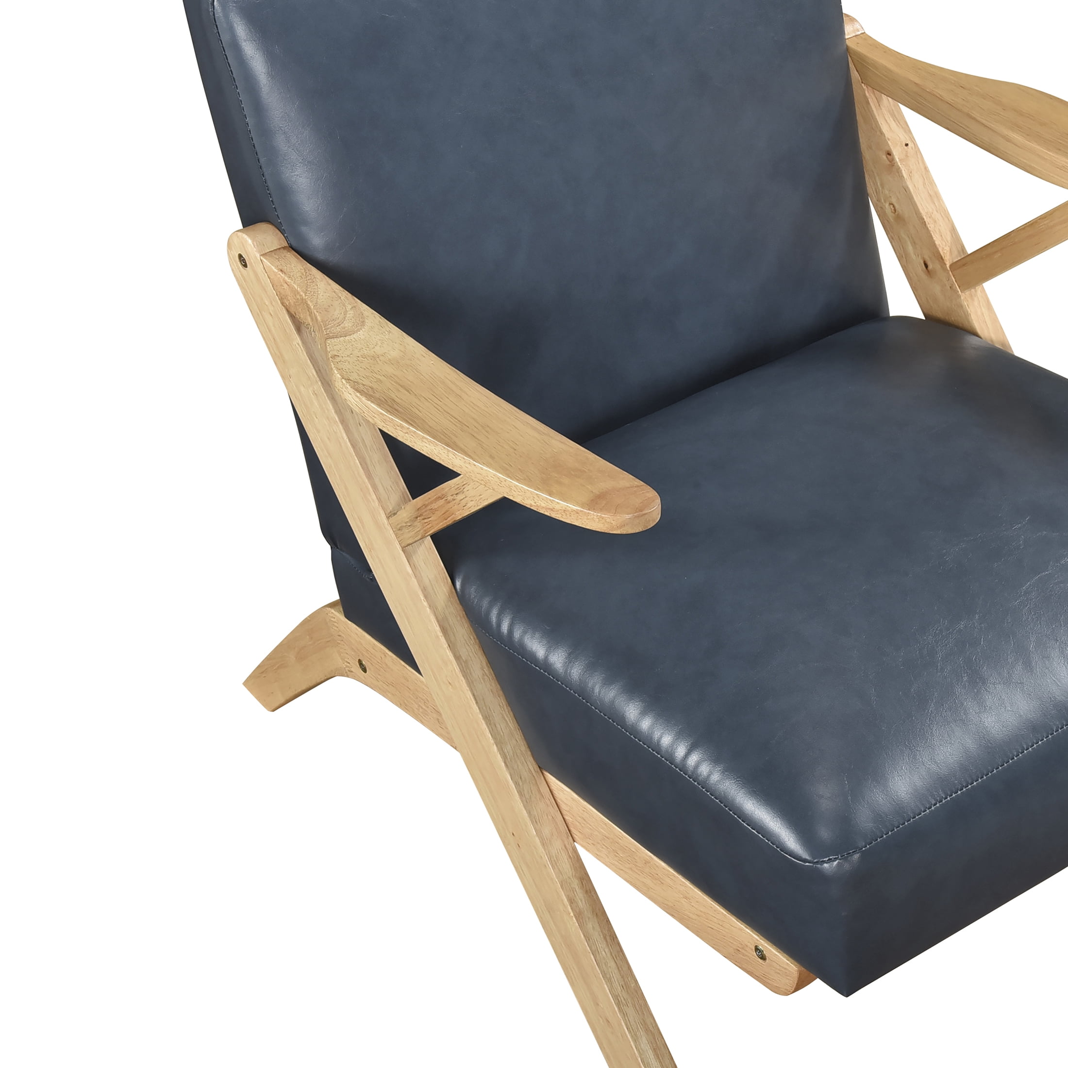 OakvillePark Loxbury Faux Leather Accent Chair, Blue/Natural Wood