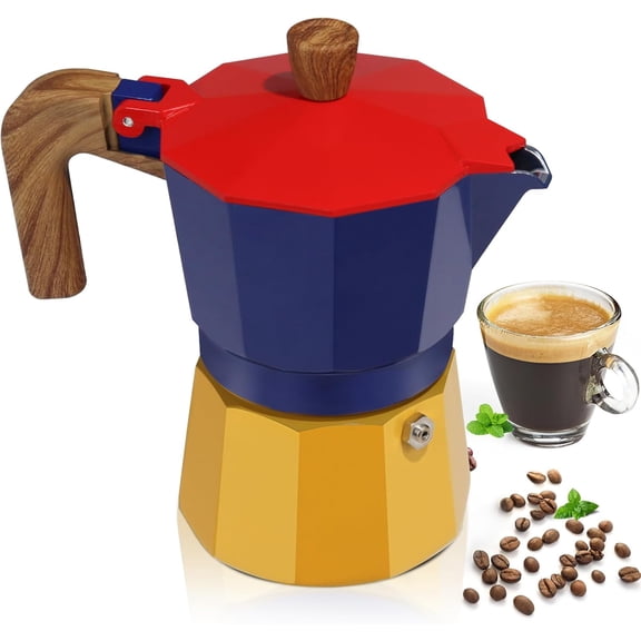 Aluminum 3 Cup 150ml Moka Pot Express Coffee Maker Stovetop Espresso Colorful Coffeemaker Italian Classic Style Brewing Greca Cafe Mocha Machine for Cafeteras Lover Camping Travel and Home Use 5oz