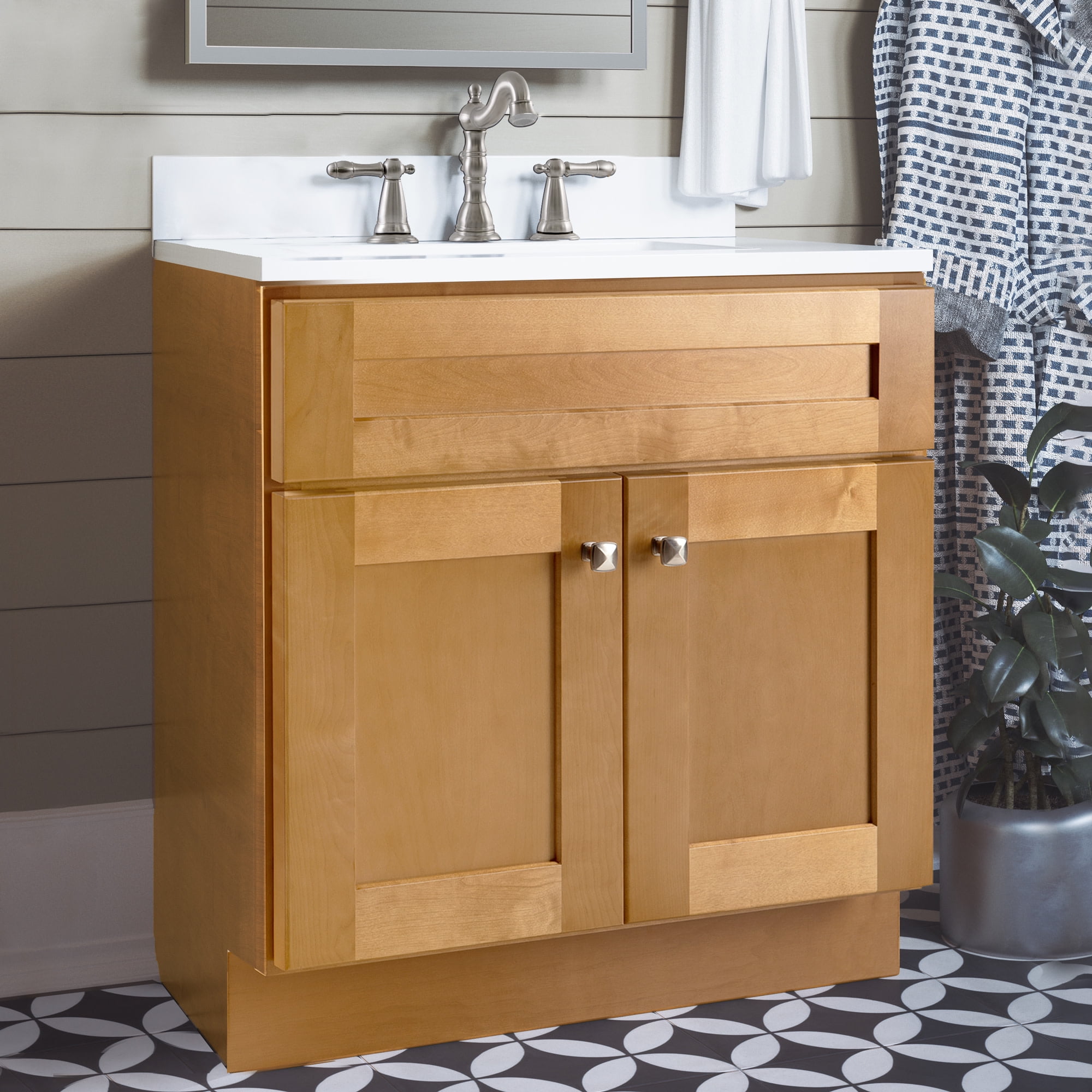 Design House Brookings 30" Ready to Assemble Solid Wood Bathroom Vanity, Modern Birch