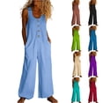 thumbnail image 4 of Women's Sleeveless Wide Leg Jumpsuit Casual Loose Fit Button Front Romper with Pockets, 4 of 4