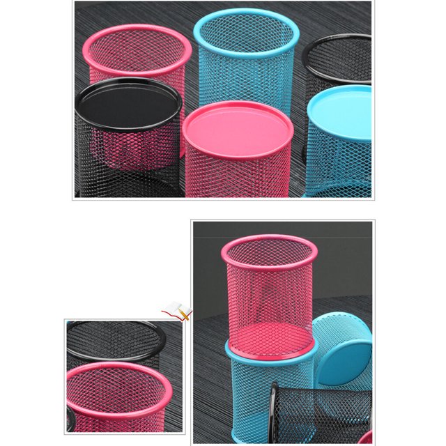 VONKY Mesh Metal Pen Holder Pot Smooth Edge Fashion Table Container Eraser Ruler Caddy Desk Stationery Holders Organizer Office Square/Silver