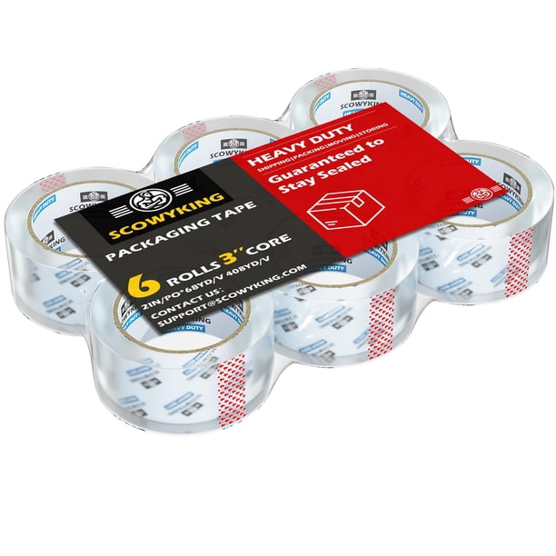 Cinta adhesiva transparente Scowyking, 6 rollos, 374 m — 68 m por rollo