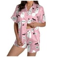 thumbnail image 6 of Hpapadks Halloween Cute Pajama Sets for Women Satin Silk Pumpkin Graphic Short Sleeve Sleepwear 2 Piece Button Down Top and Shorts Women Pjs Pink, 6 of 6