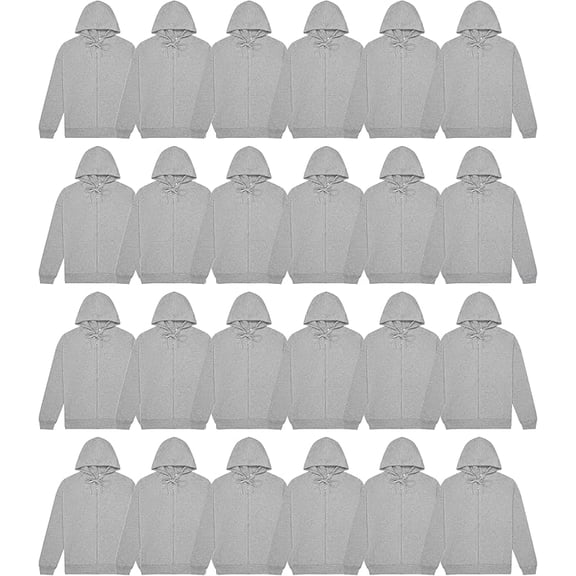 BILLIONHATS 24 Pack Heather Gray Adult Full Zip Hoodie Fleece Zip Up Sweatshirts, Soft Cotton Blend Casual Hoodie for Men, Women (Medium)