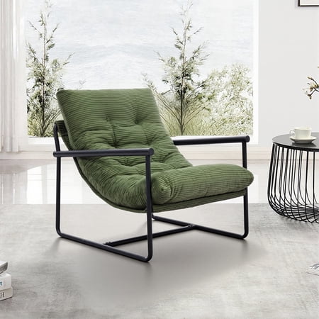Modern Accent Chair for Living Room Arm Chair with Metal Frame Upholstered Armchair with Soft Cushion for Bedroom Lounge Reading Room,Green