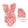 thumbnail image 4 of Wowcloth Girl's One-Piece Swimsuit with Swim Cap, Polka Dot Flutter Sleeve Design for Summer Beach and Pool Activities, 4 of 5
