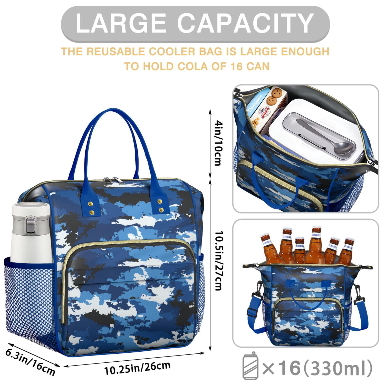 Military Camouflage Lunch Box – Hunting Camo Pattern Insulated Tote Reusable Leakproof Cooler Bag for Travel Office or Picnic